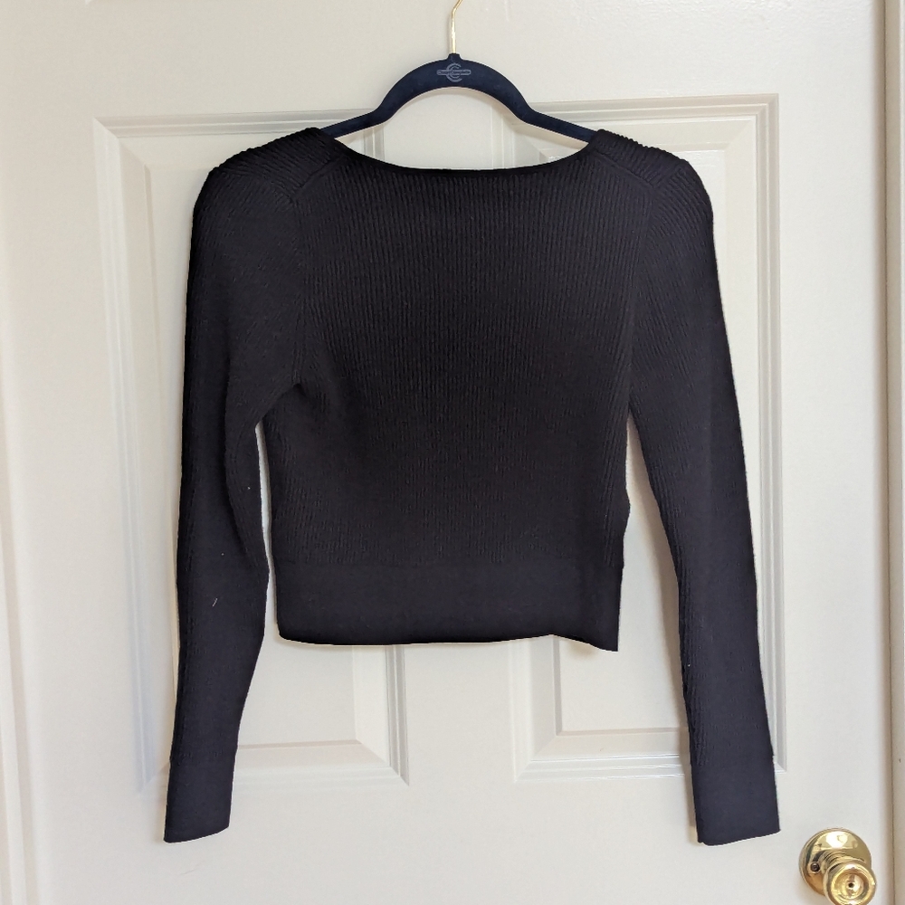 J.Crew Scoop Neck Button Up Stretch Viscose Long Sleeve Cardigan Top, Sz M Black - Picture 5 of 8